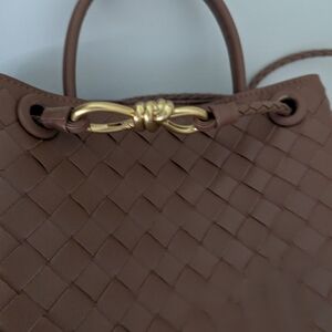 Chic Brown Woven Tote with Gold Accent